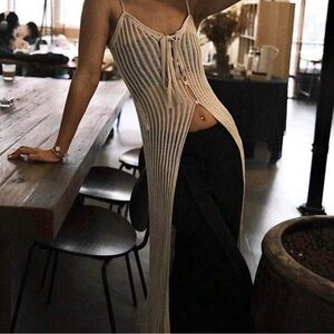 Source Unknown Cream Striped Crop Top